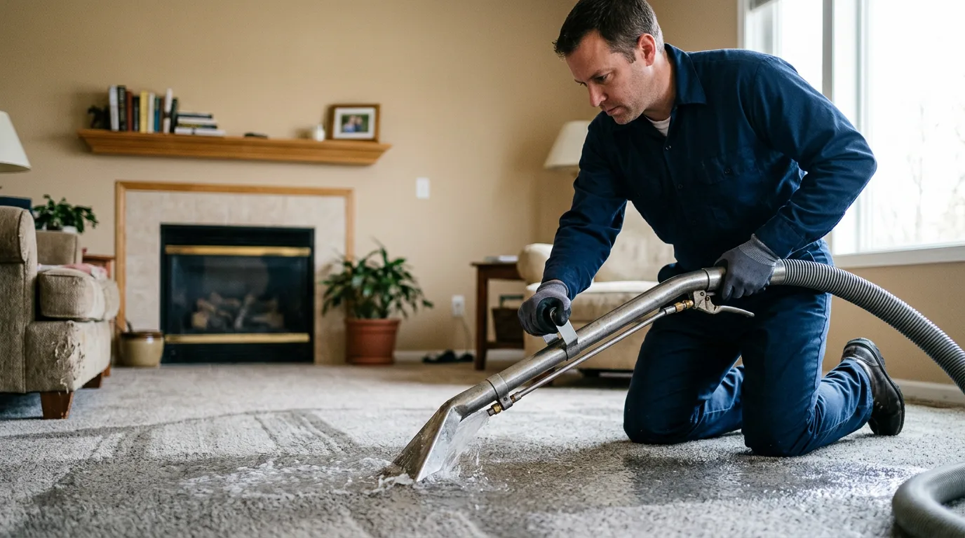 Water damage restoration technician working near Harpersville, AL